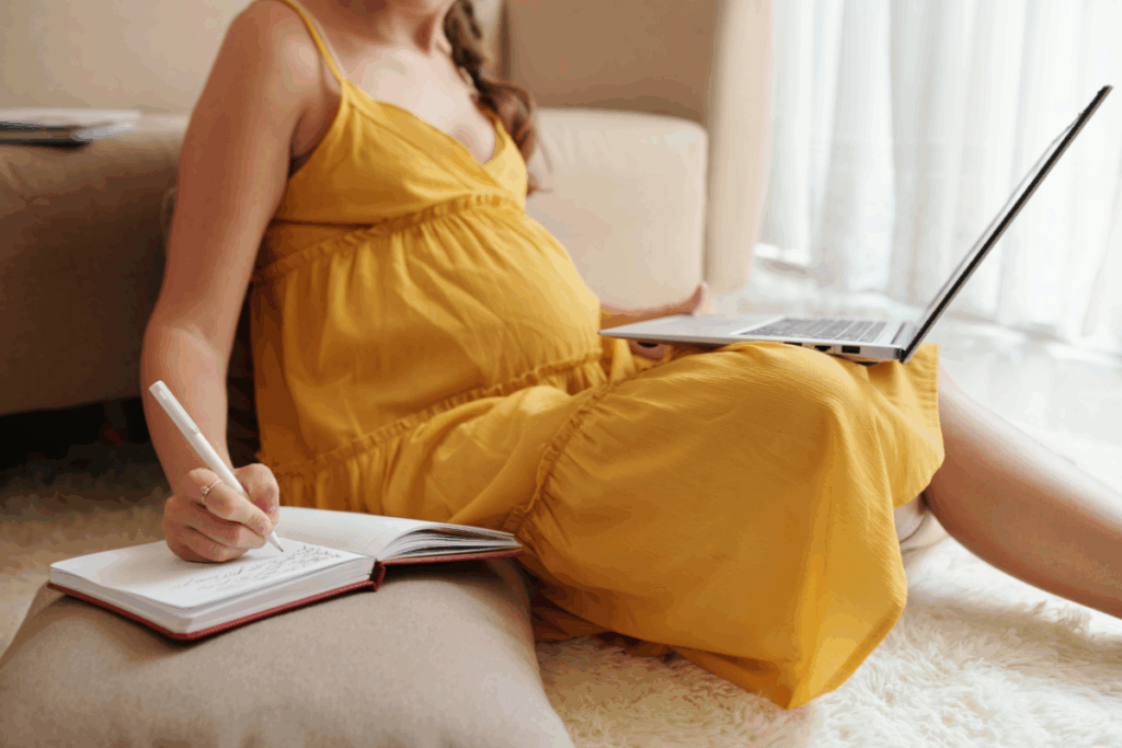 pregnant mom researching doula support in portland